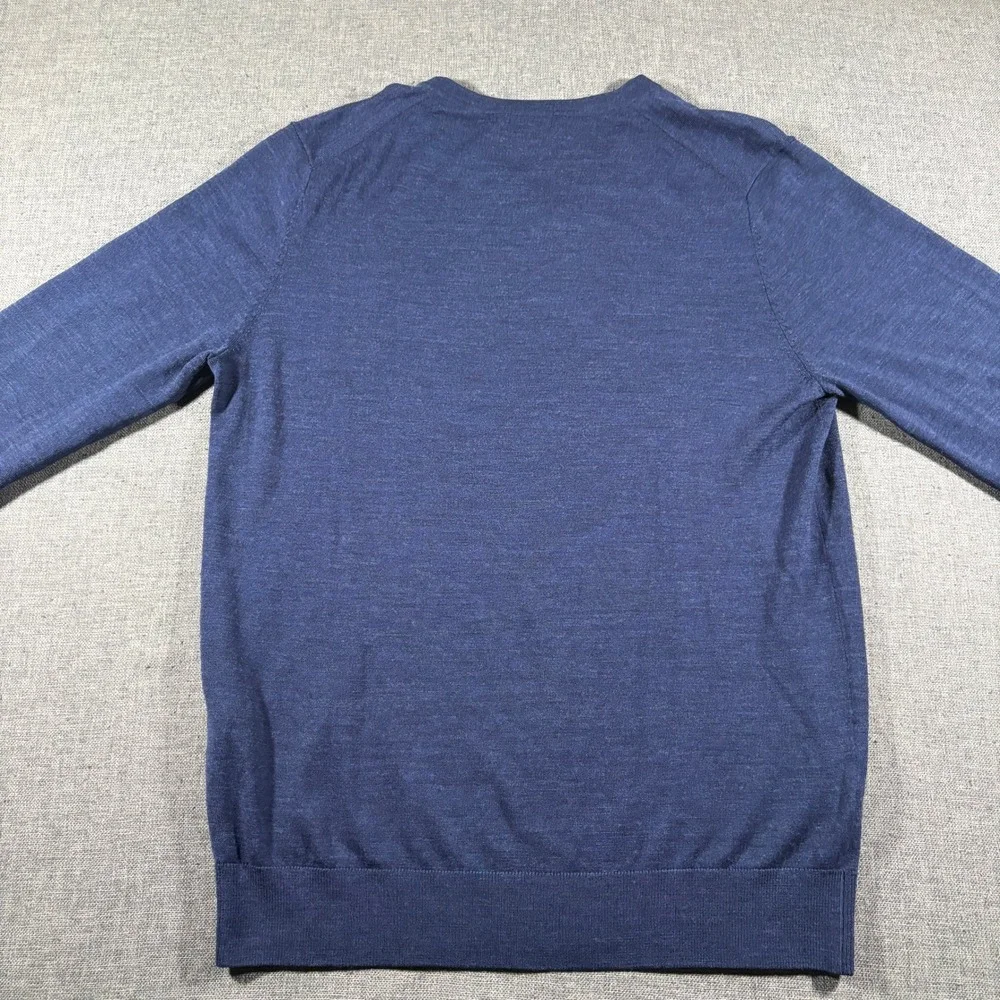 Uniqlo V-Neck Sweater Mens M Blue 100% Pure New Wool Lightweight Knit 341-173211